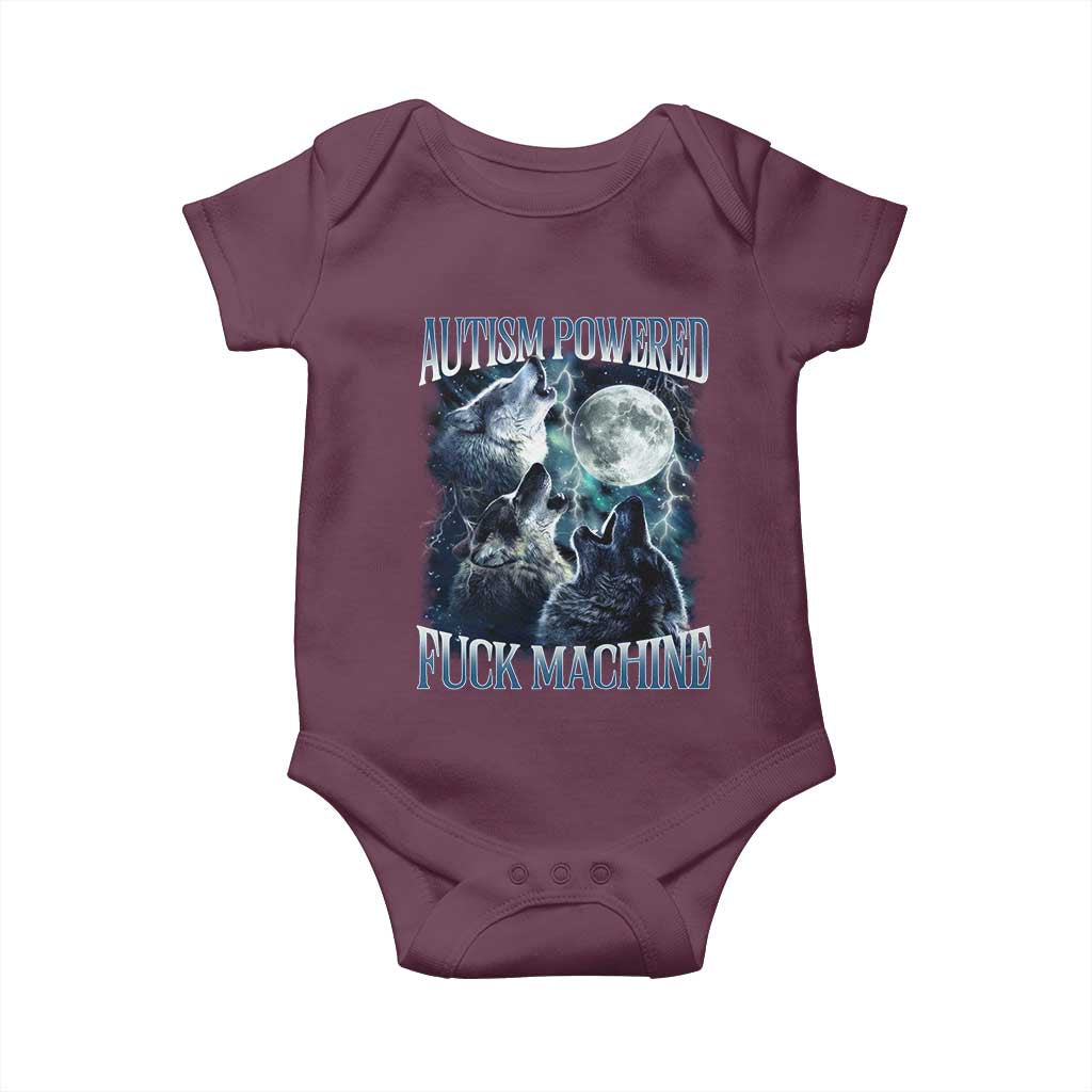 Funny Autism Powered Fuck Machine Baby Onesie Autism Quote Alpha Wolf