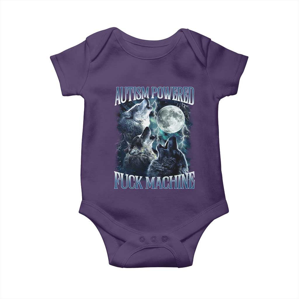 Funny Autism Powered Fuck Machine Baby Onesie Autism Quote Alpha Wolf