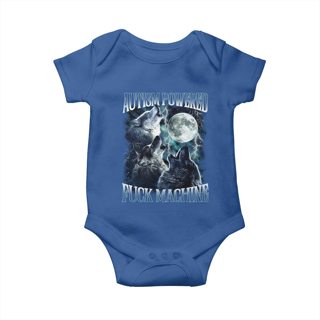 Funny Autism Powered Fuck Machine Baby Onesie Autism Quote Alpha Wolf