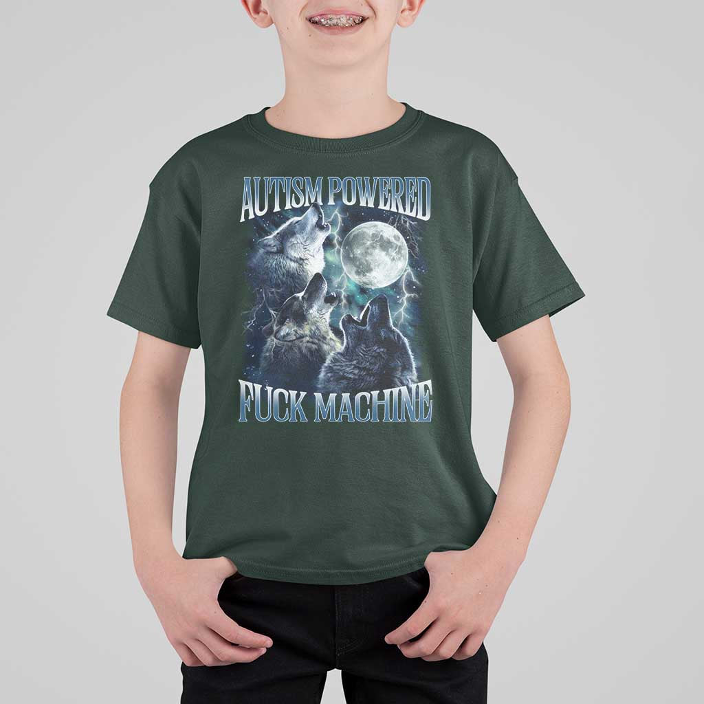 Funny Autism Powered Fuck Machine T Shirt For Kid Autism Quote Alpha Wolf