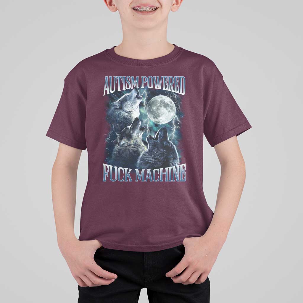 Funny Autism Powered Fuck Machine T Shirt For Kid Autism Quote Alpha Wolf
