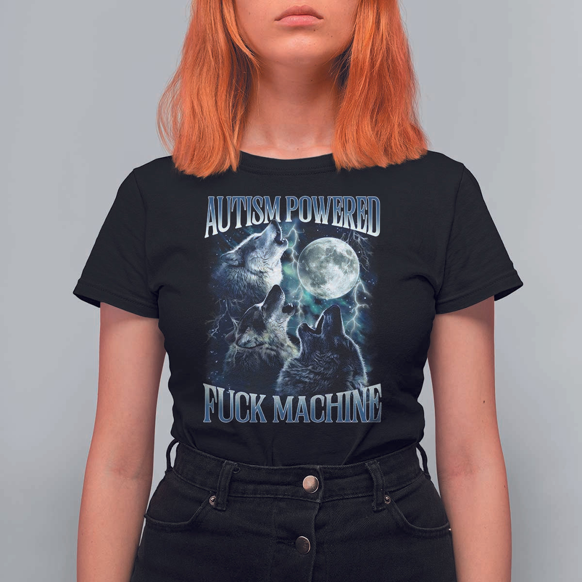 Funny Autism Powered Fuck Machine T Shirt For Women Autism Quote Alpha Wolf