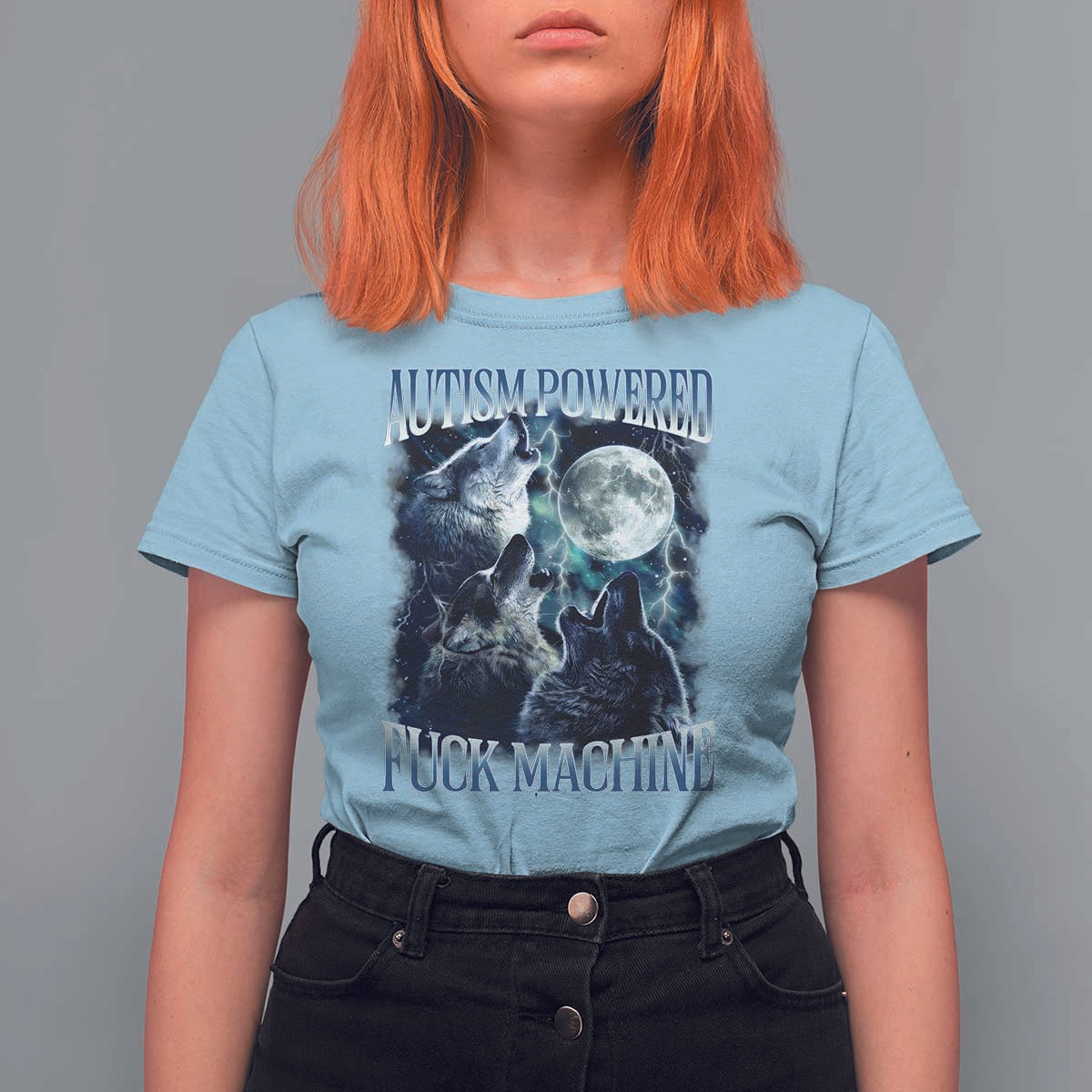 Funny Autism Powered Fuck Machine T Shirt For Women Autism Quote Alpha Wolf