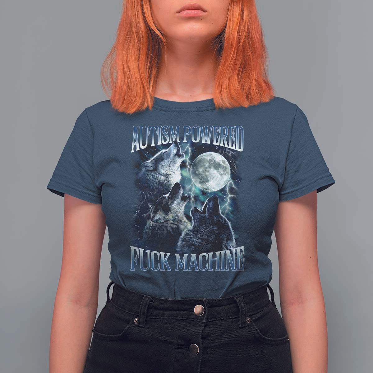 Funny Autism Powered Fuck Machine T Shirt For Women Autism Quote Alpha Wolf