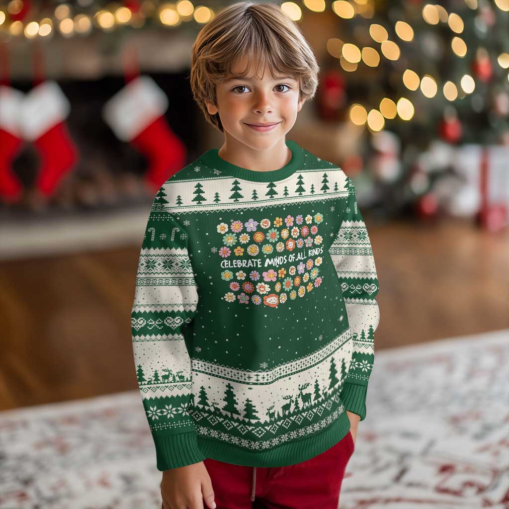 Funny Celebrate Minds Of All Kinds Ugly Christmas Sweater Autism Awareness Retro Flower