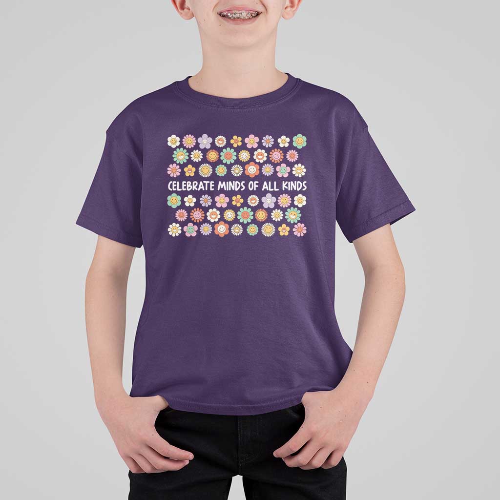 Funny Celebrate Minds Of All Kinds T Shirt For Kid Autism Awareness Retro Flower