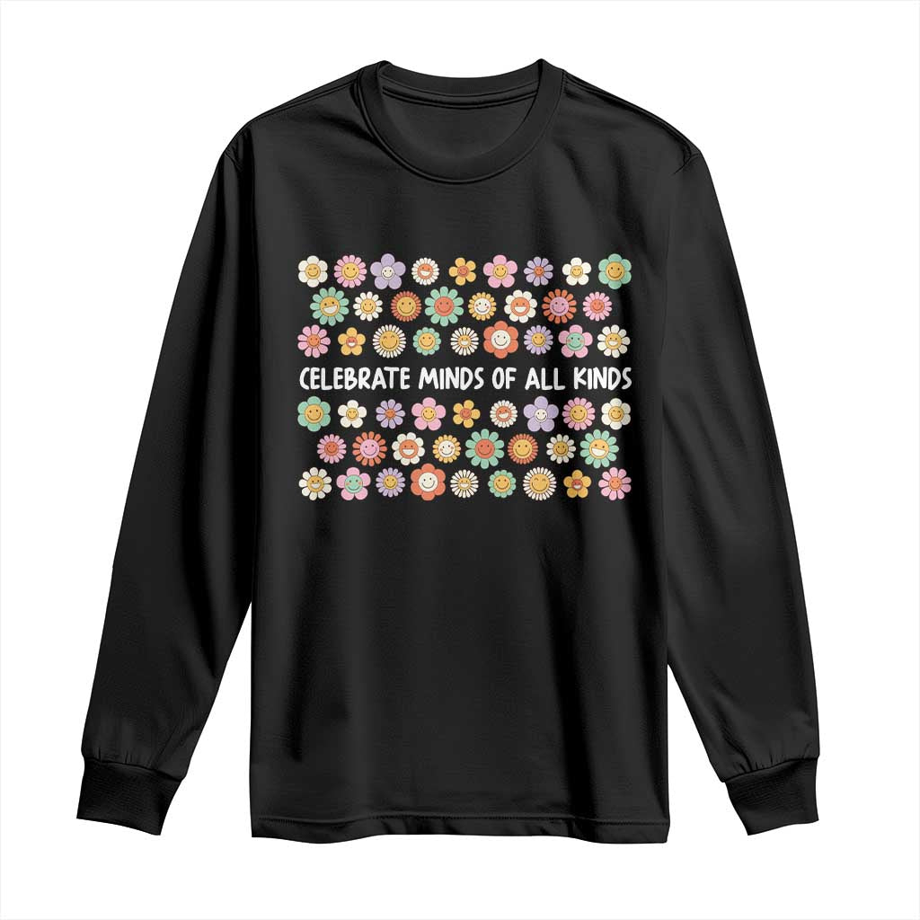 Funny Celebrate Minds Of All Kinds Long Sleeve Shirt Autism Awareness Retro Flower