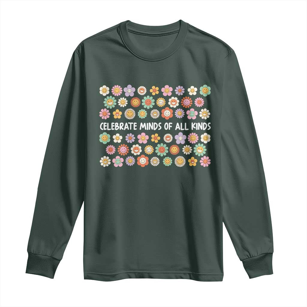 Funny Celebrate Minds Of All Kinds Long Sleeve Shirt Autism Awareness Retro Flower