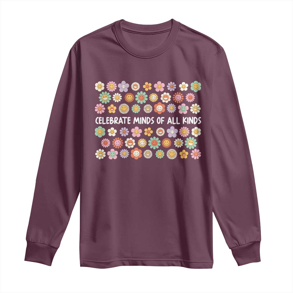Funny Celebrate Minds Of All Kinds Long Sleeve Shirt Autism Awareness Retro Flower