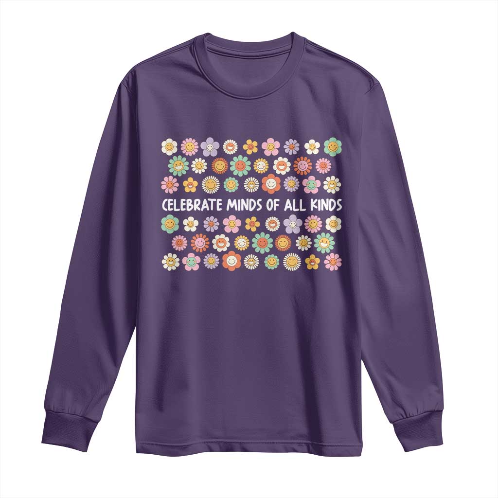 Funny Celebrate Minds Of All Kinds Long Sleeve Shirt Autism Awareness Retro Flower