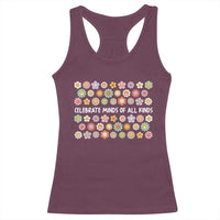Funny Celebrate Minds Of All Kinds Racerback Tank Top Autism Awareness Retro Flower