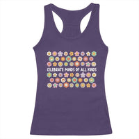 Funny Celebrate Minds Of All Kinds Racerback Tank Top Autism Awareness Retro Flower