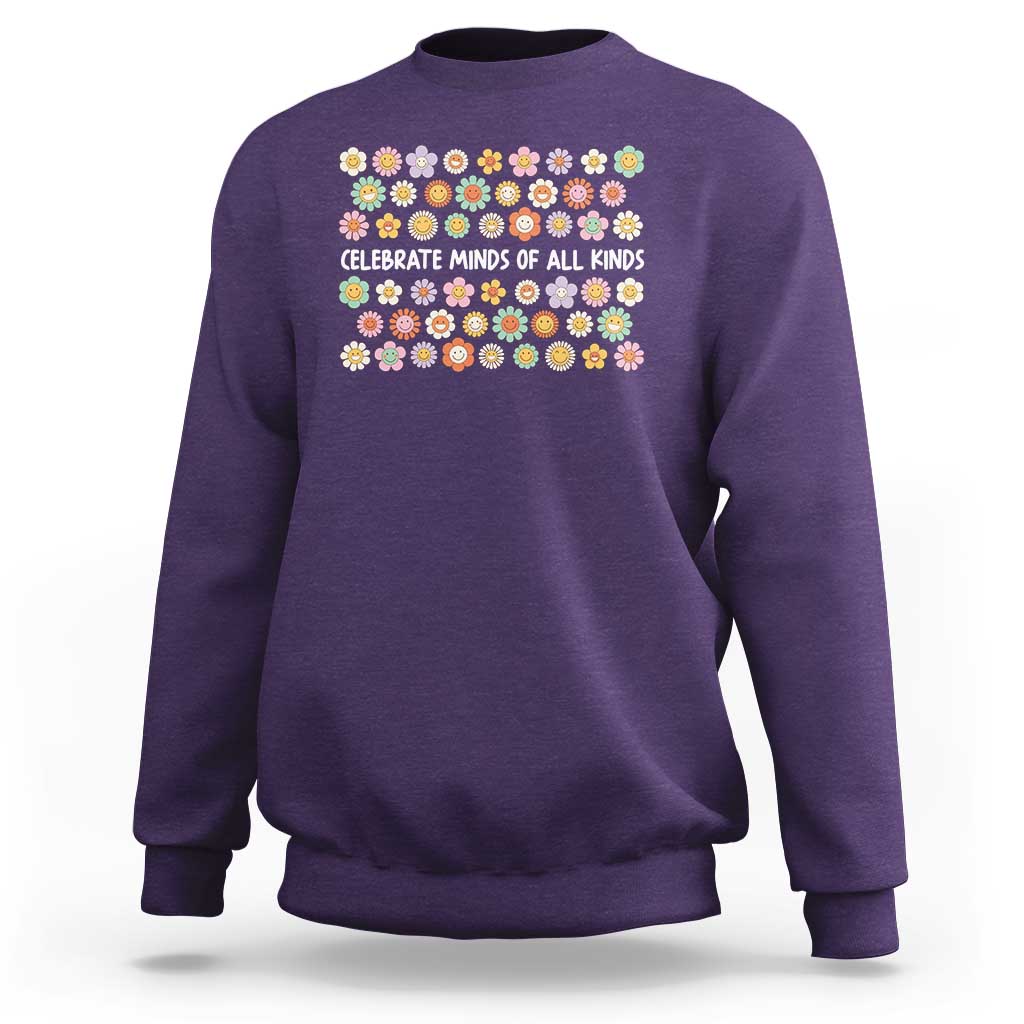 Funny Celebrate Minds Of All Kinds Sweatshirt Autism Awareness Retro Flower