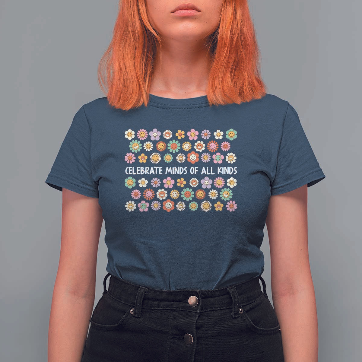 Funny Celebrate Minds Of All Kinds T Shirt For Women Autism Awareness Retro Flower