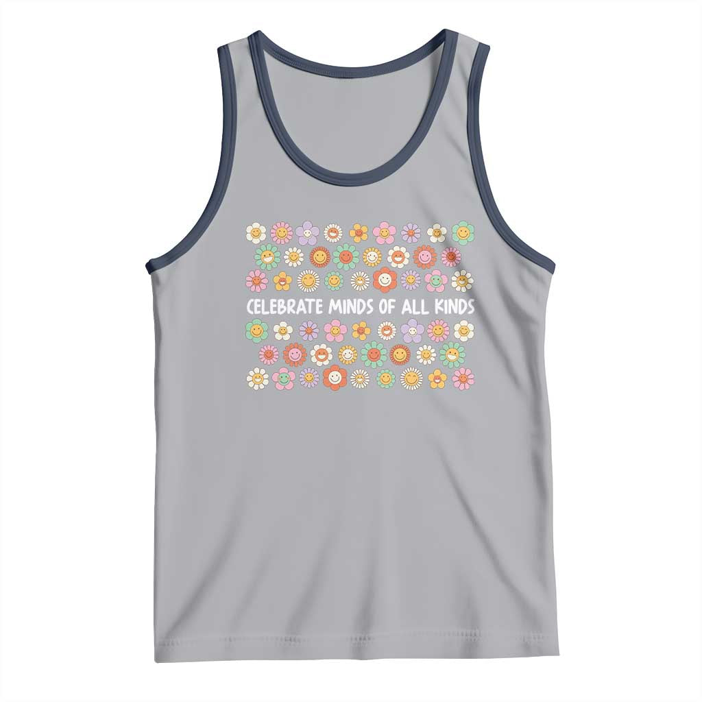 Funny Celebrate Minds Of All Kinds Tank Top Autism Awareness Retro Flower