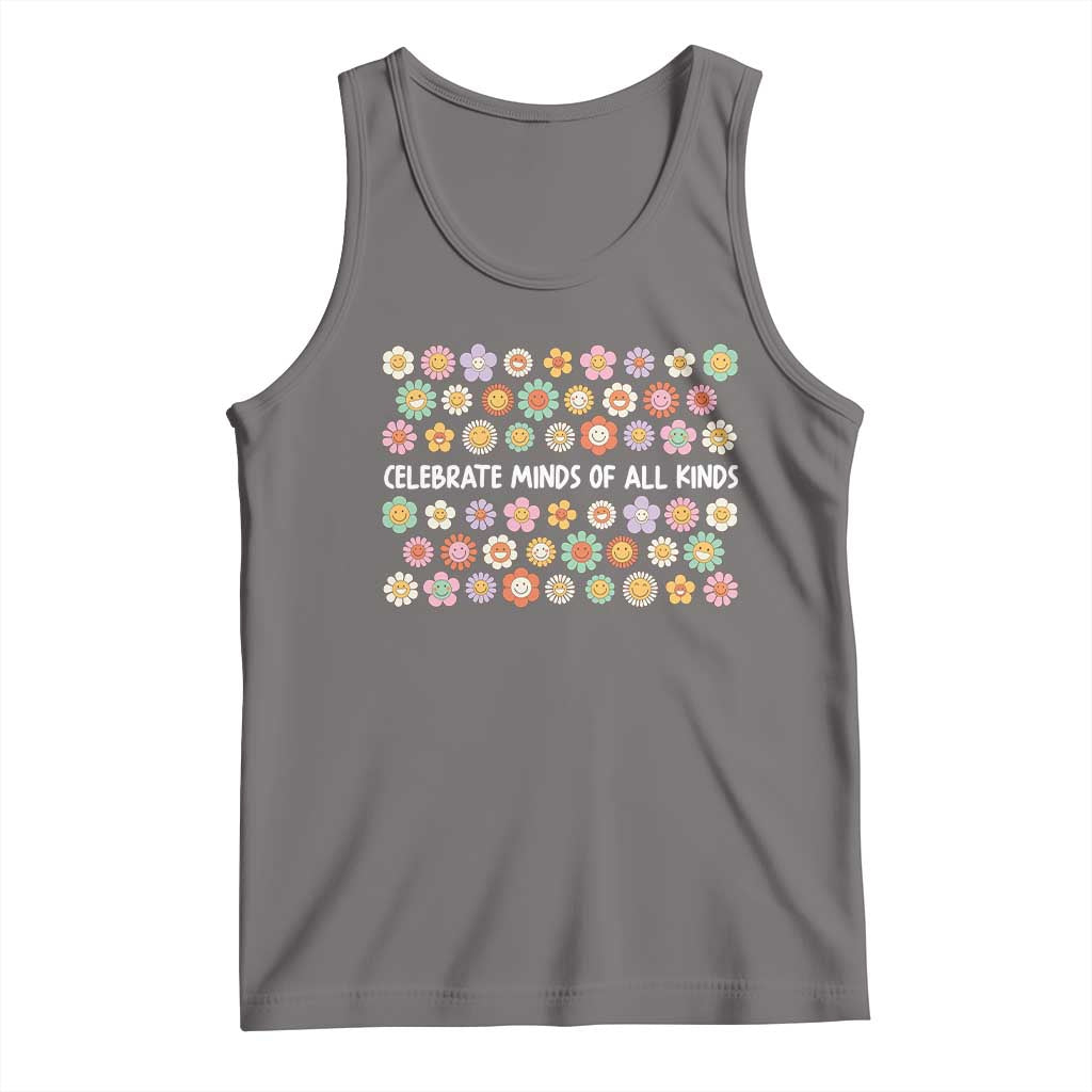 Funny Celebrate Minds Of All Kinds Tank Top Autism Awareness Retro Flower