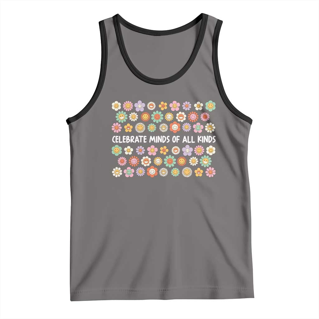 Funny Celebrate Minds Of All Kinds Tank Top Autism Awareness Retro Flower
