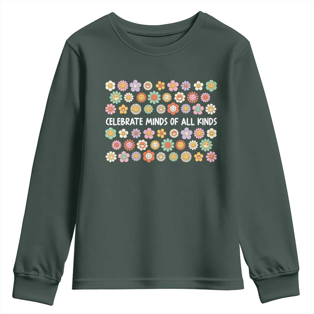 Funny Celebrate Minds Of All Kinds Youth Sweatshirt Autism Awareness Retro Flower