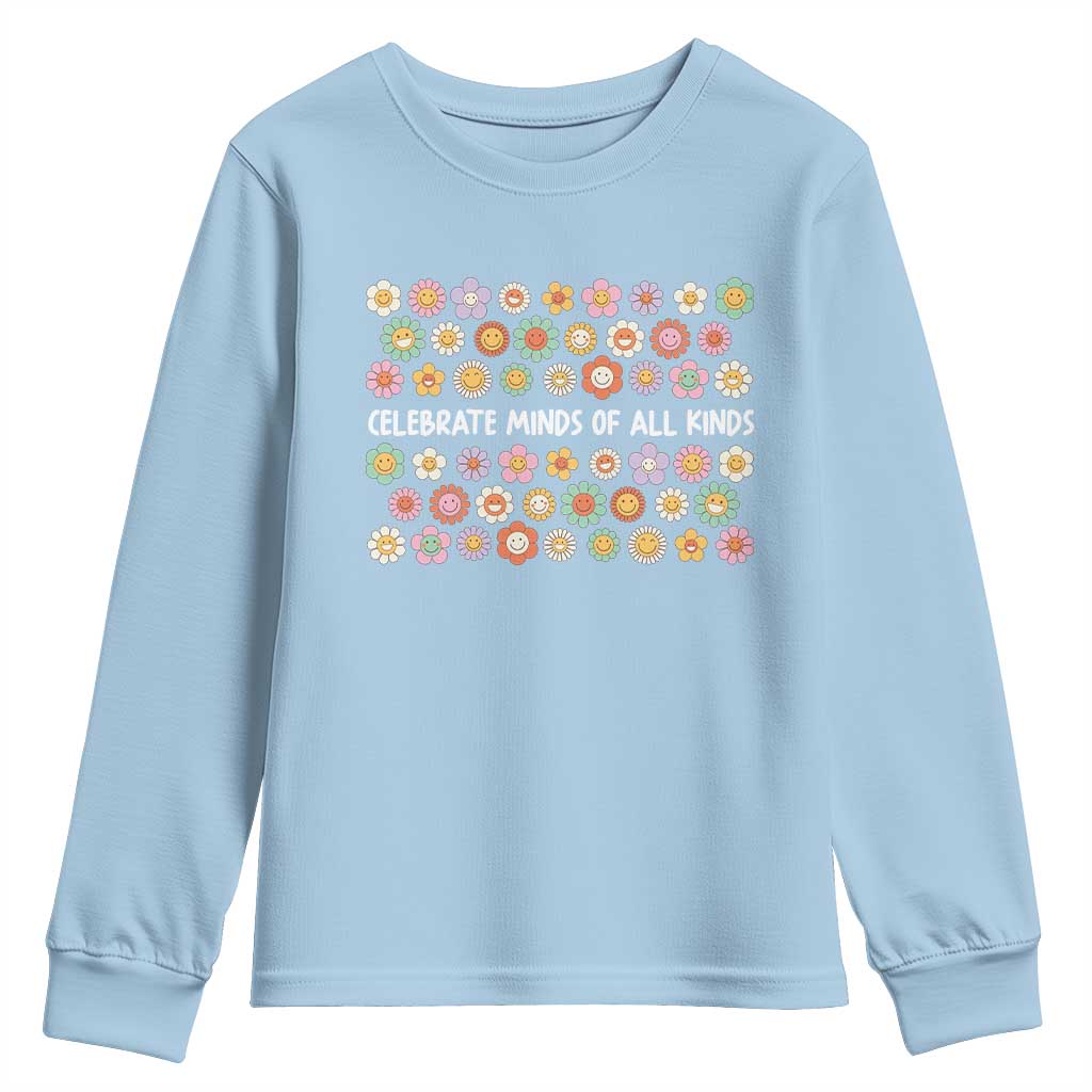 Funny Celebrate Minds Of All Kinds Youth Sweatshirt Autism Awareness Retro Flower