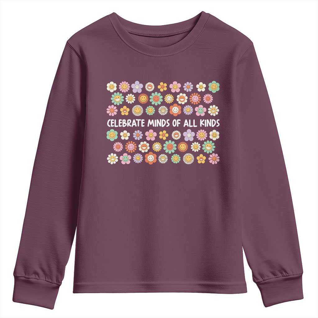 Funny Celebrate Minds Of All Kinds Youth Sweatshirt Autism Awareness Retro Flower