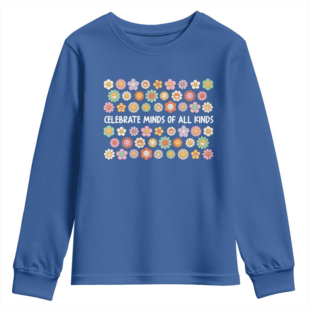Funny Celebrate Minds Of All Kinds Youth Sweatshirt Autism Awareness Retro Flower