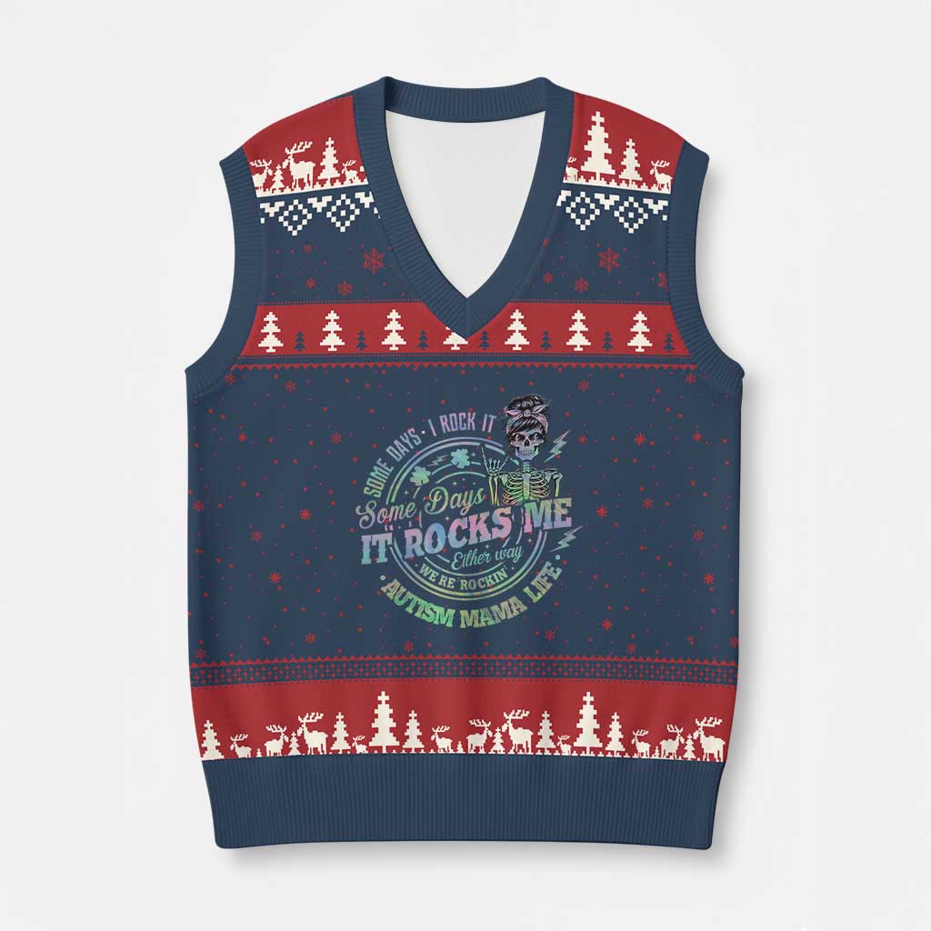 Funny Autism Mama Life V-Neck Knit Sweater Vest Some Days I Rock It Some Days It Rock Me Autism Awareness