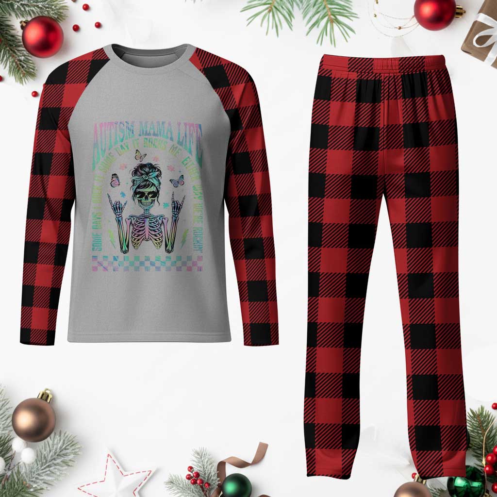 Funny Autism Mama Life Plaid Pajama Set Some Days I Rock It Some Days It Rock Me Autism Awareness Skeleton