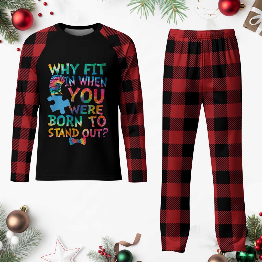 Funny Autism Awareness Plaid Pajama Set Why Fit In When You Were Born To Stand Out Puzzle