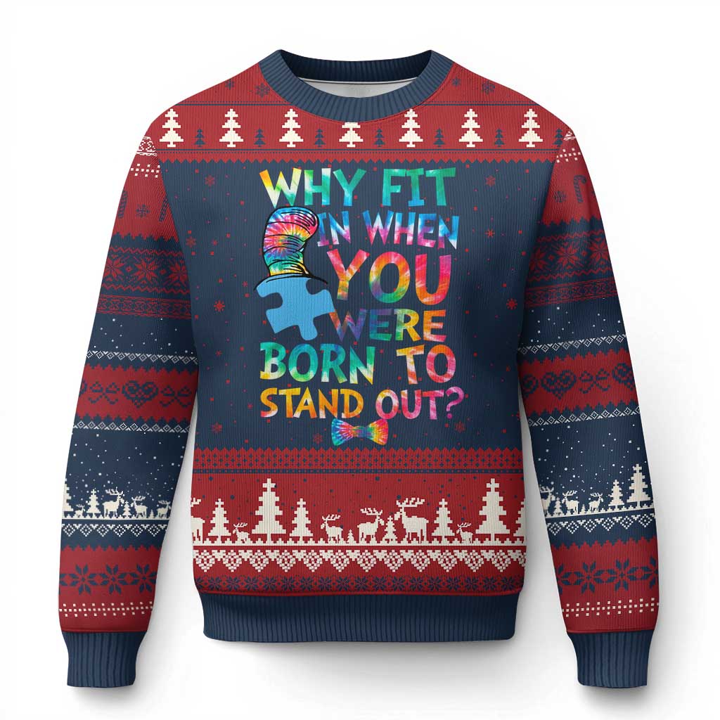 Funny Autism Awareness Ugly Christmas Sweater Why Fit In When You Were Born To Stand Out Puzzle