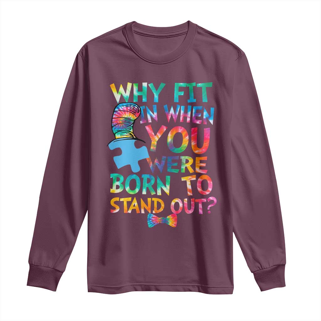 Funny Autism Awareness Long Sleeve Shirt Why Fit In When You Were Born To Stand Out Puzzle