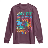 Funny Autism Awareness Long Sleeve Shirt Why Fit In When You Were Born To Stand Out Puzzle