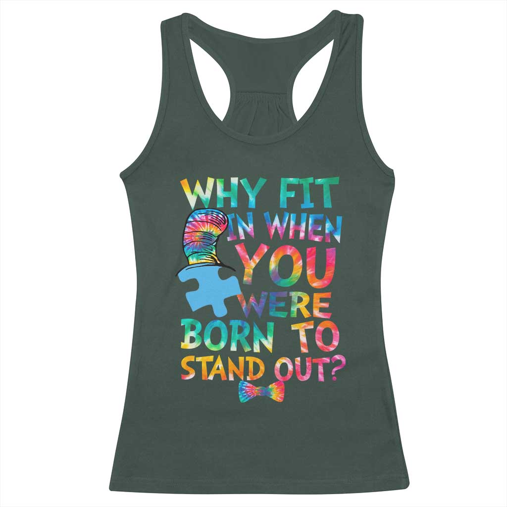 Funny Autism Awareness Racerback Tank Top Why Fit In When You Were Born To Stand Out Puzzle