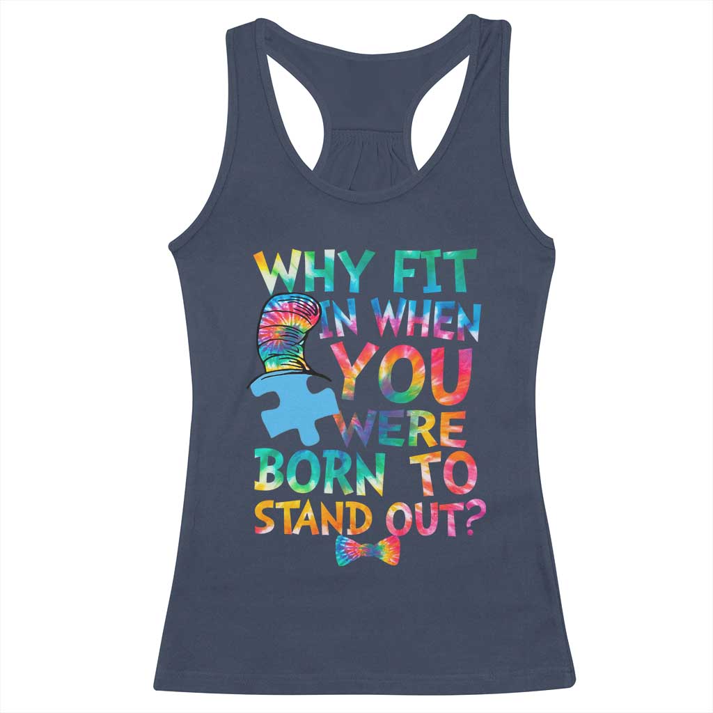 Funny Autism Awareness Racerback Tank Top Why Fit In When You Were Born To Stand Out Puzzle