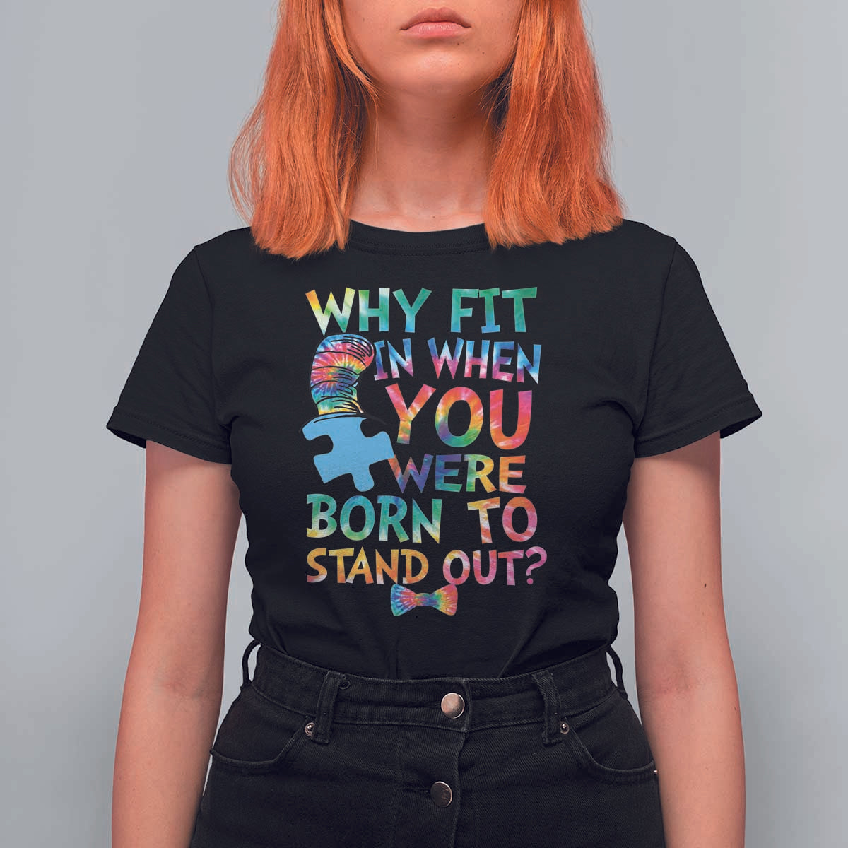 Funny Autism Awareness T Shirt For Women Why Fit In When You Were Born To Stand Out Puzzle