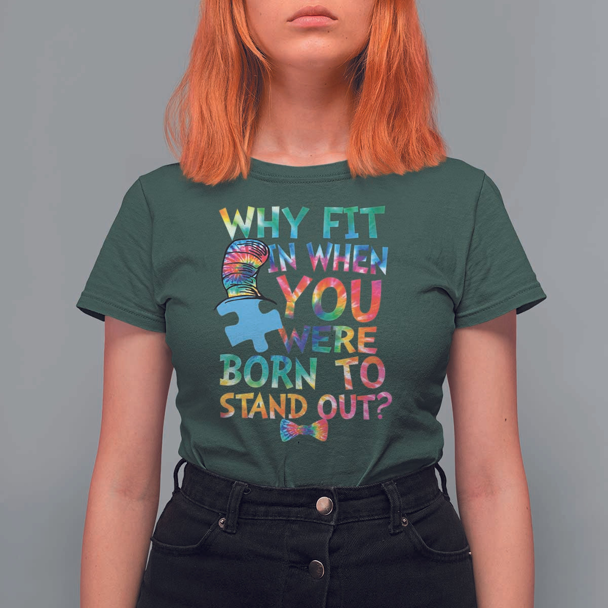 Funny Autism Awareness T Shirt For Women Why Fit In When You Were Born To Stand Out Puzzle