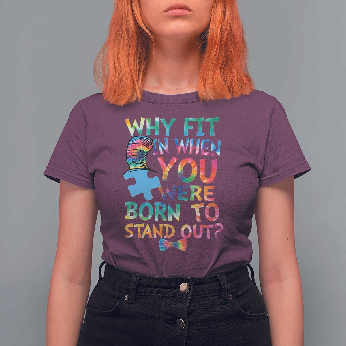 Funny Autism Awareness T Shirt For Women Why Fit In When You Were Born To Stand Out Puzzle