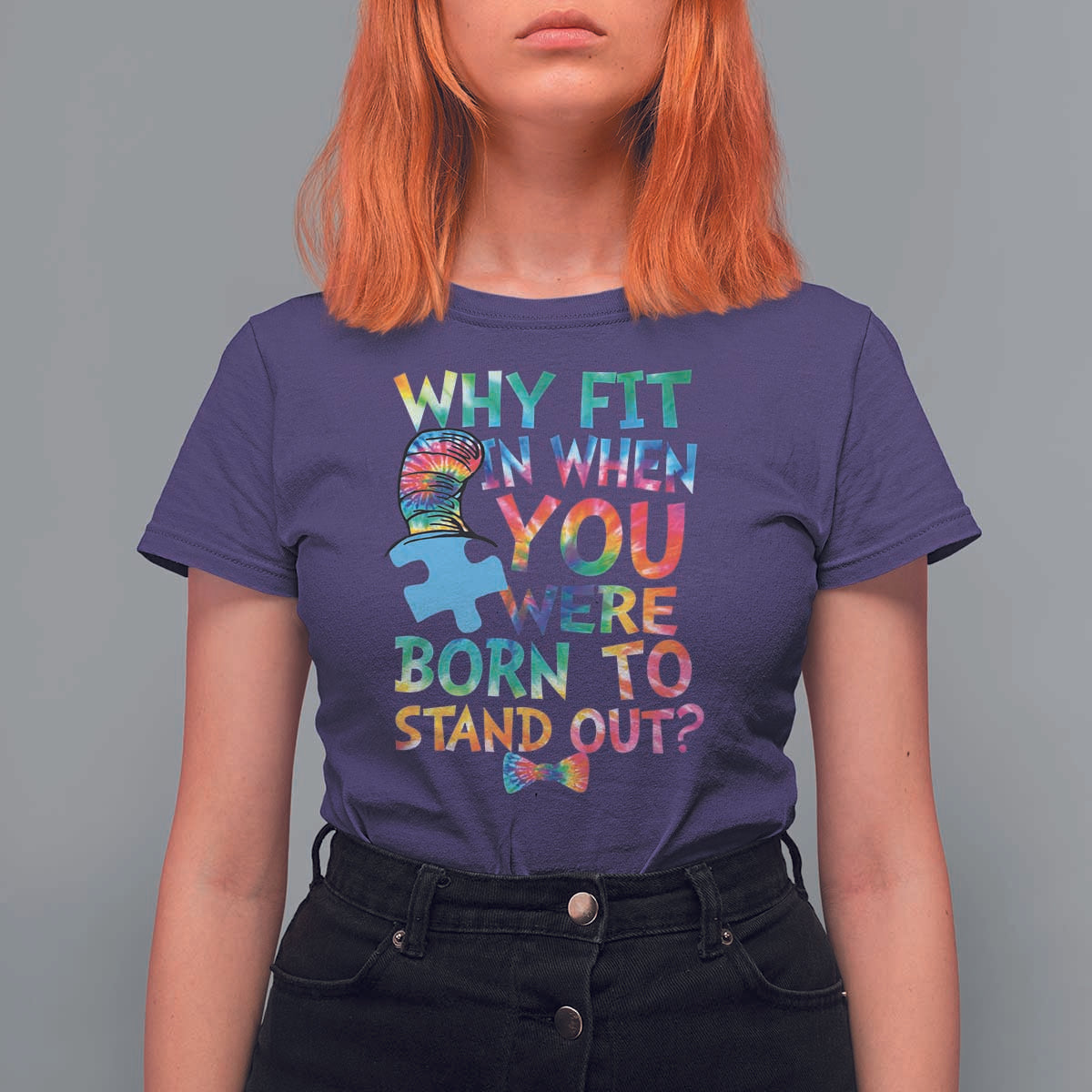Funny Autism Awareness T Shirt For Women Why Fit In When You Were Born To Stand Out Puzzle