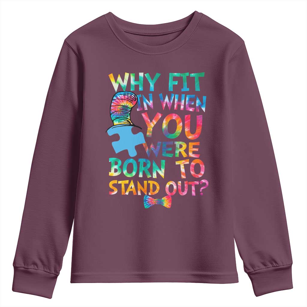 Funny Autism Awareness Youth Sweatshirt Why Fit In When You Were Born To Stand Out Puzzle