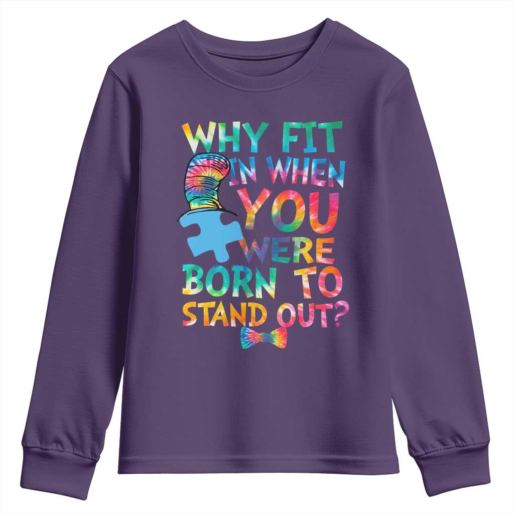 Funny Autism Awareness Youth Sweatshirt Why Fit In When You Were Born To Stand Out Puzzle