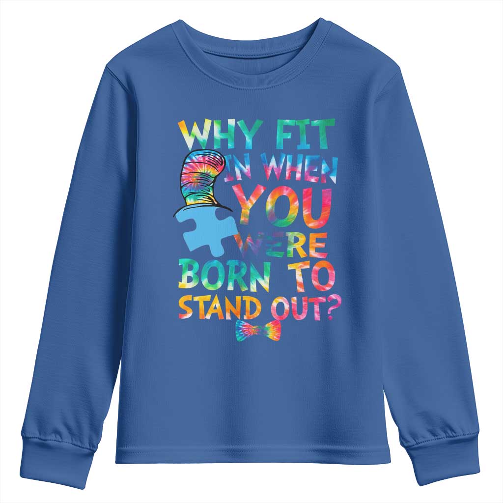Funny Autism Awareness Youth Sweatshirt Why Fit In When You Were Born To Stand Out Puzzle