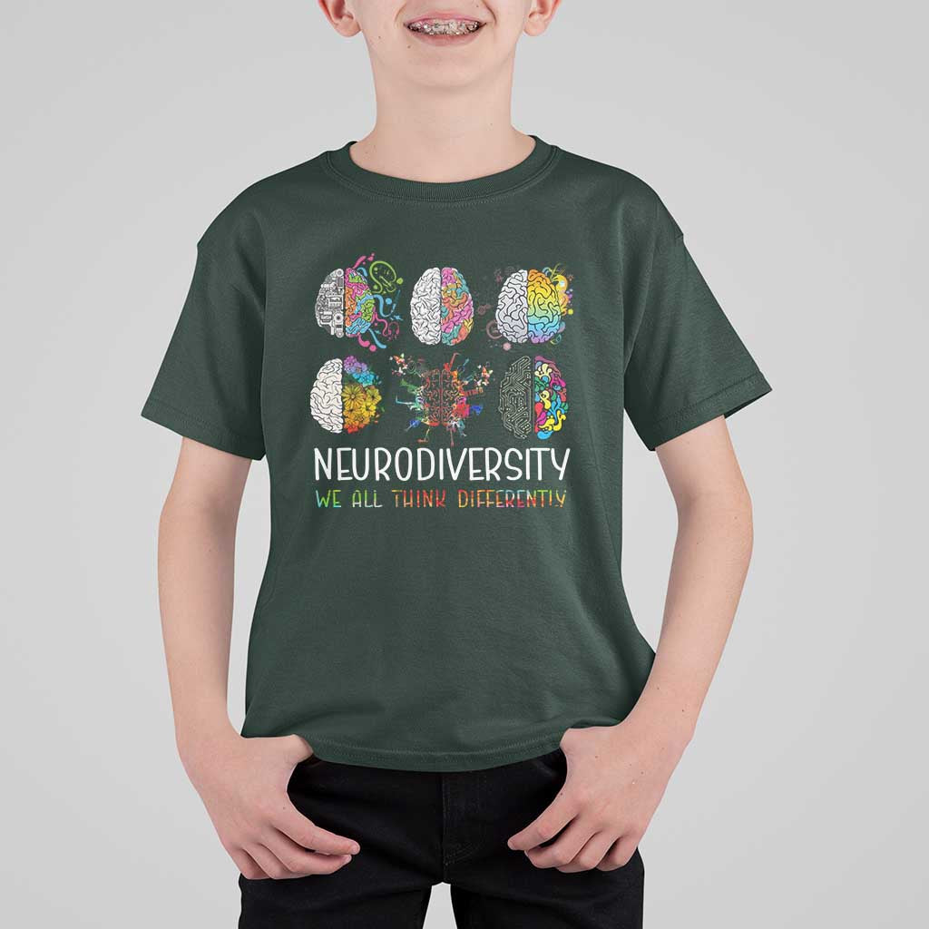 Neurodiversity We All Think Differently T Shirt For Kid Brain Autism Awareness ASD ADHD