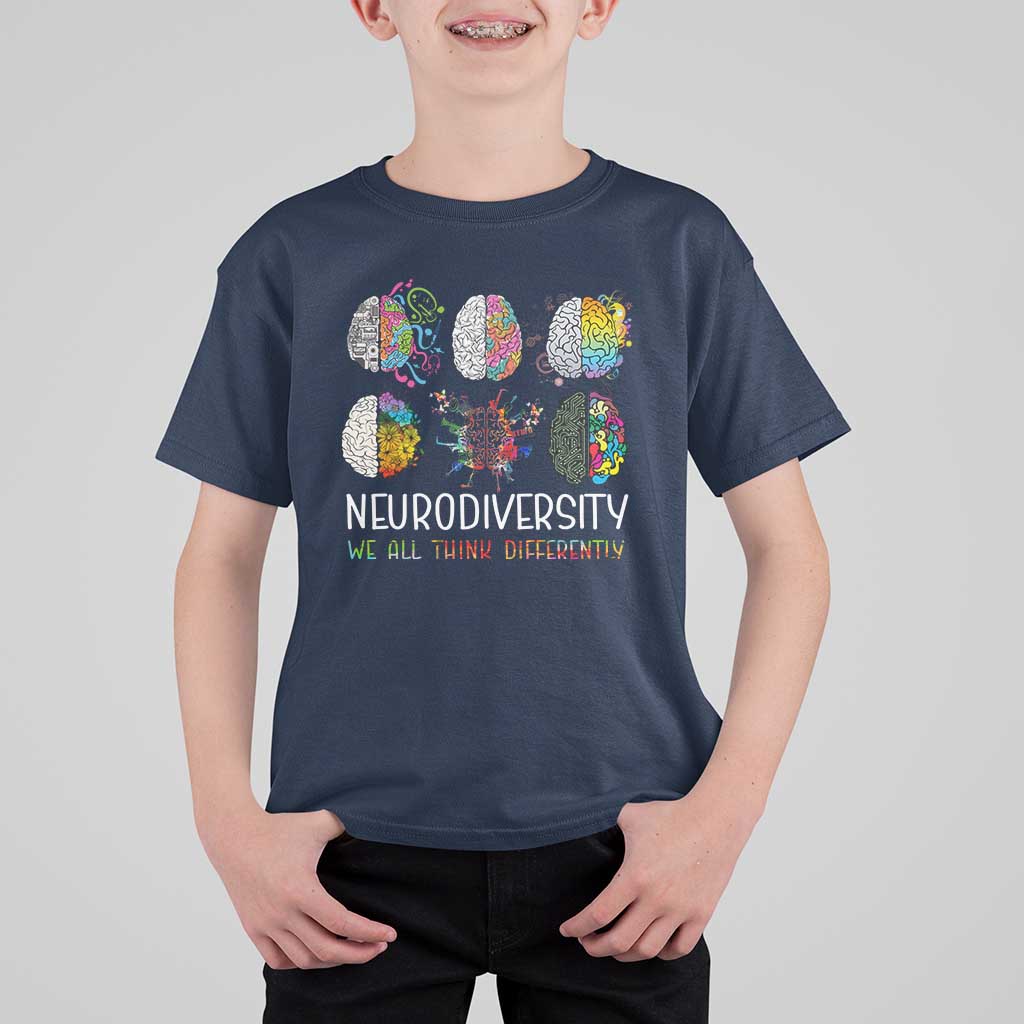 Neurodiversity We All Think Differently T Shirt For Kid Brain Autism Awareness ASD ADHD