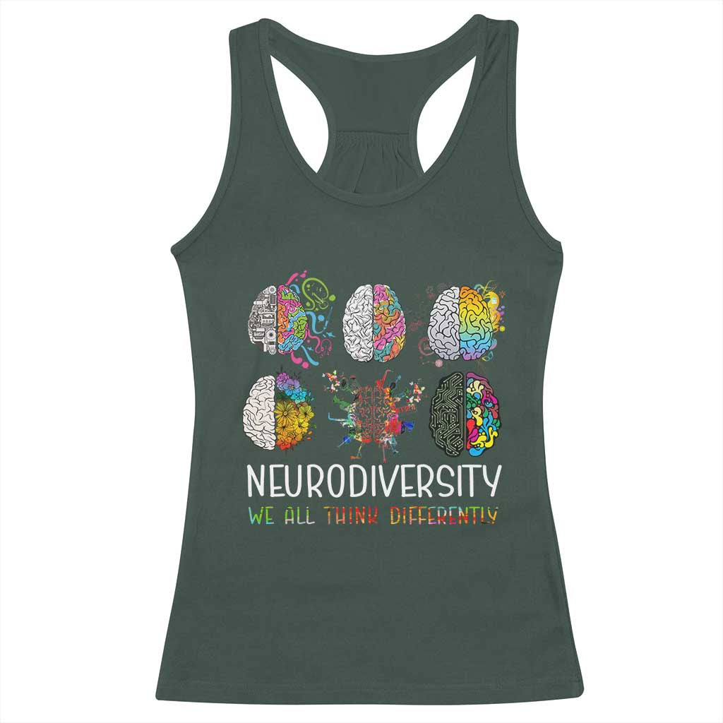 Neurodiversity We All Think Differently Racerback Tank Top Brain Autism Awareness ASD ADHD