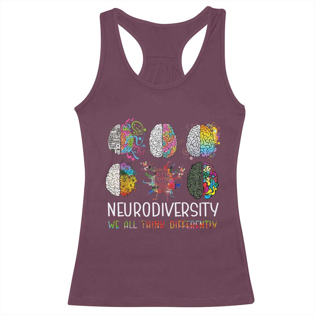 Neurodiversity We All Think Differently Racerback Tank Top Brain Autism Awareness ASD ADHD