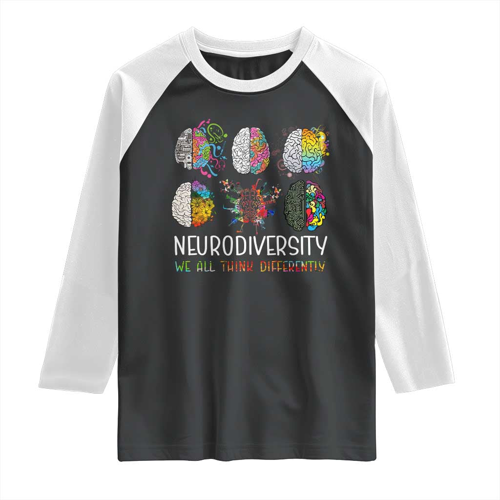 Neurodiversity We All Think Differently Raglan Shirt Brain Autism Awareness ASD ADHD