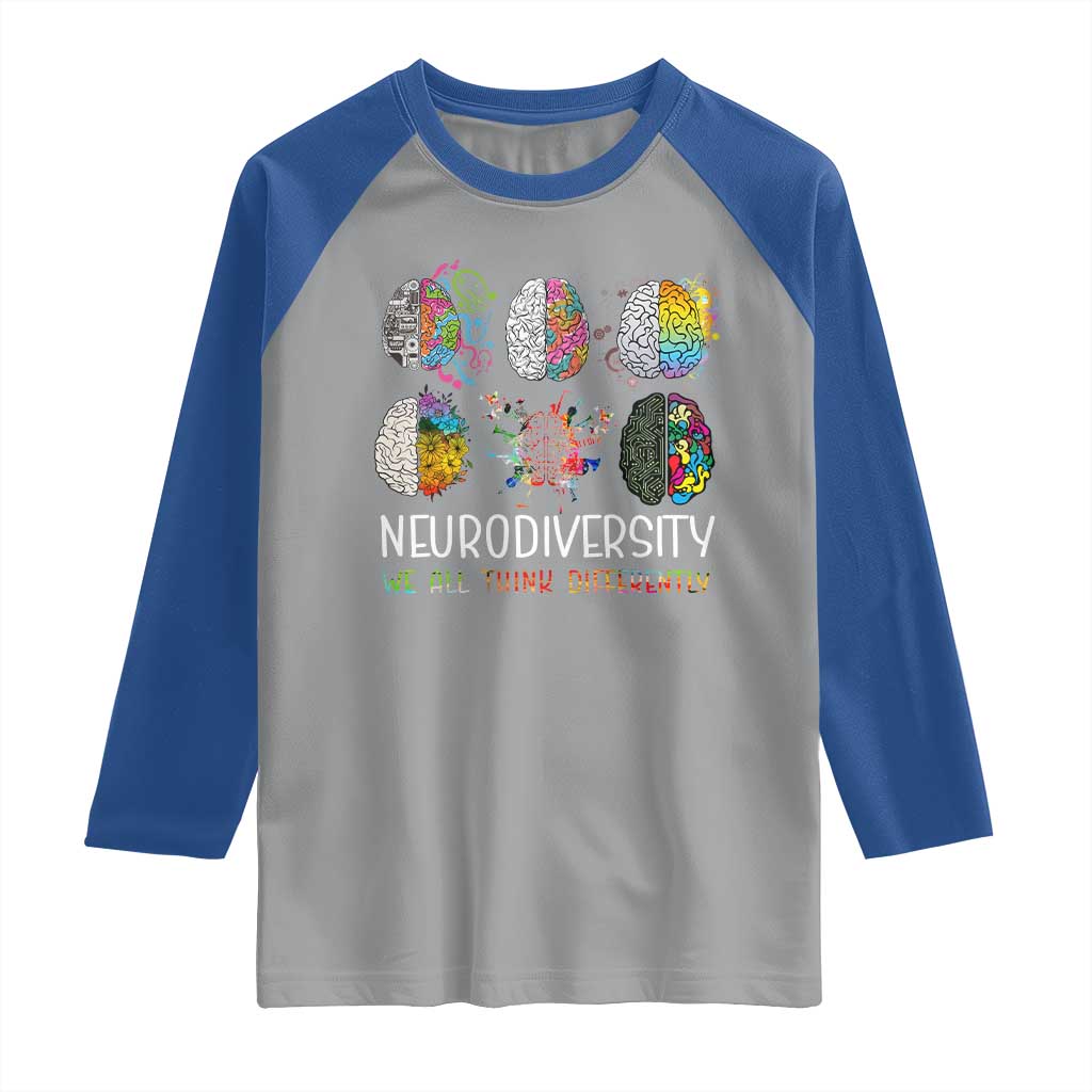 Neurodiversity We All Think Differently Raglan Shirt Brain Autism Awareness ASD ADHD