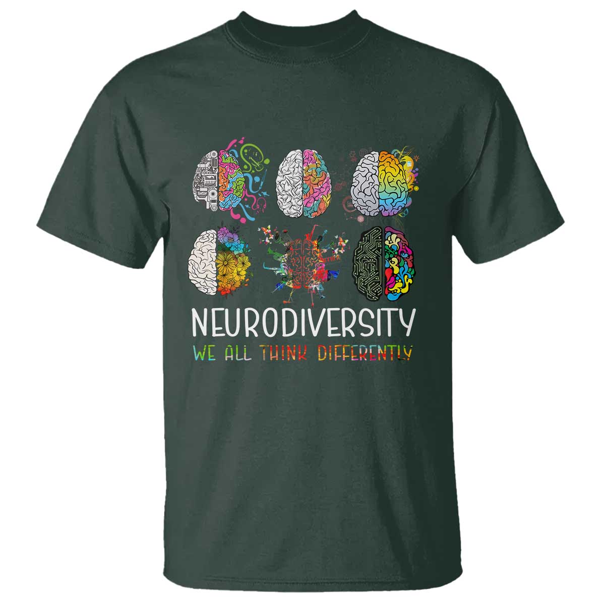 Neurodiversity We All Think Differently T Shirt Brain Autism Awareness ASD ADHD