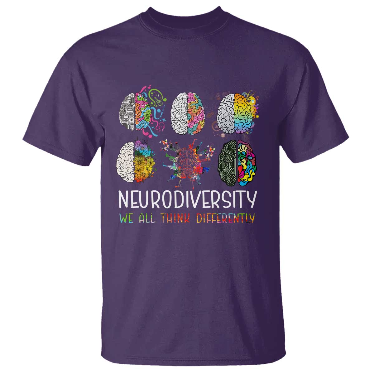 Neurodiversity We All Think Differently T Shirt Brain Autism Awareness ASD ADHD