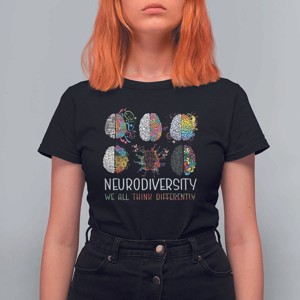 Neurodiversity We All Think Differently T Shirt For Women Brain Autism Awareness ASD ADHD