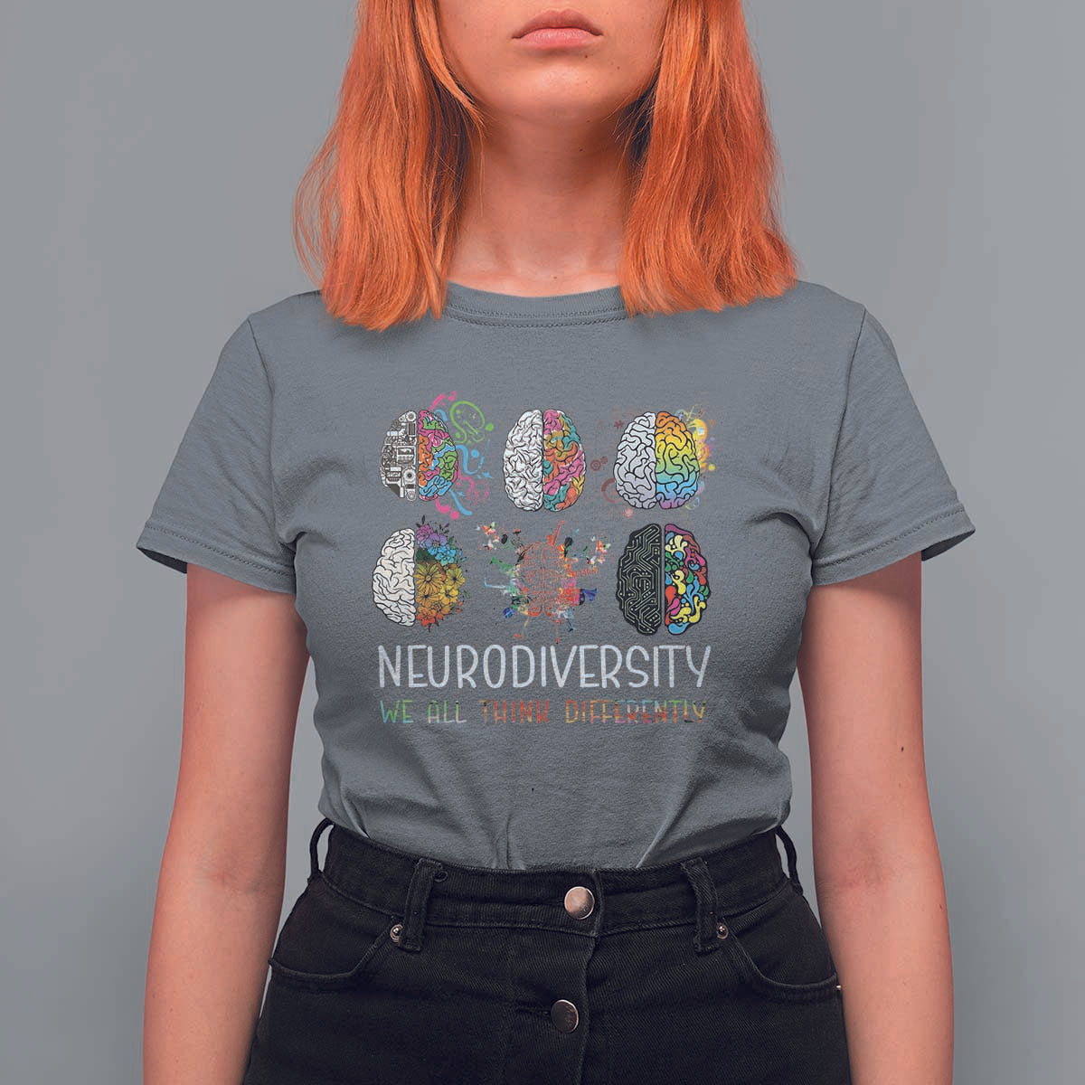 Neurodiversity We All Think Differently T Shirt For Women Brain Autism Awareness ASD ADHD